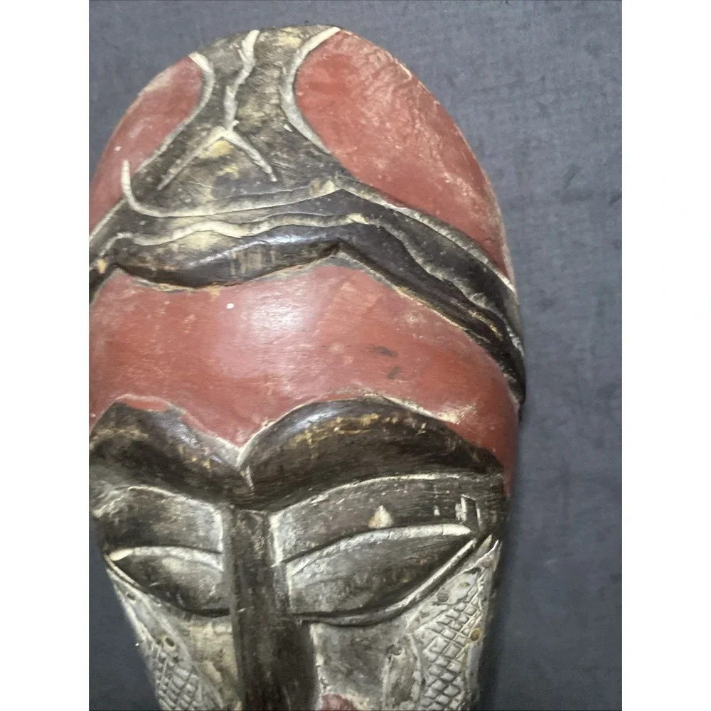 African Tribal Mask Ghana Hand Carved Wood Wall Hanging Folk Art 12